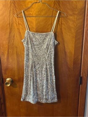 Divided Silver Sequin Mini Dress